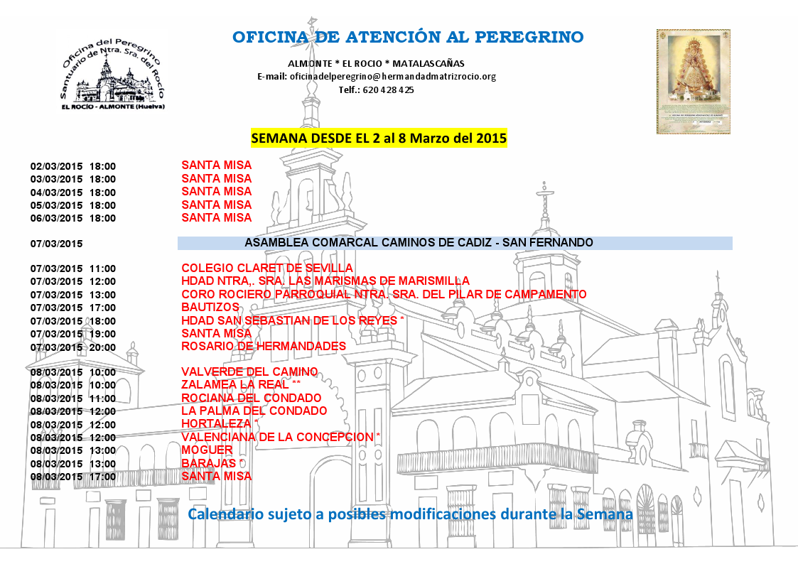 calendario del 2 al 8 de marzo 2015