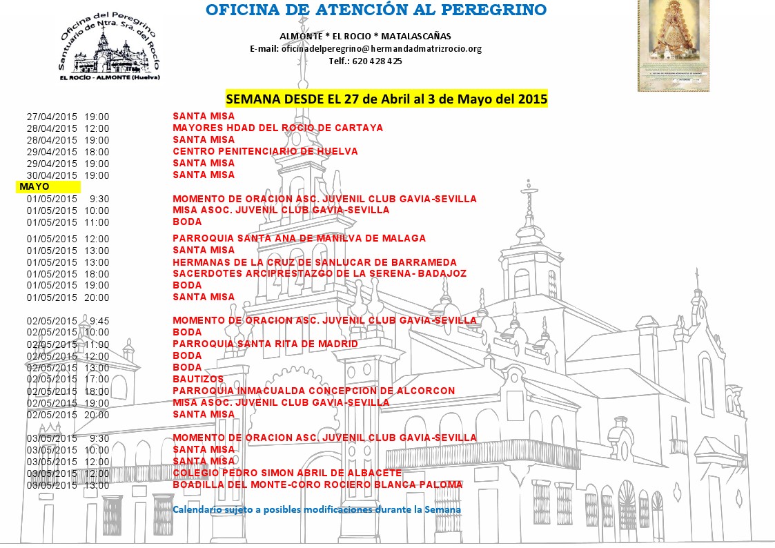 Calendario 27-04 al 3-05 de 2015