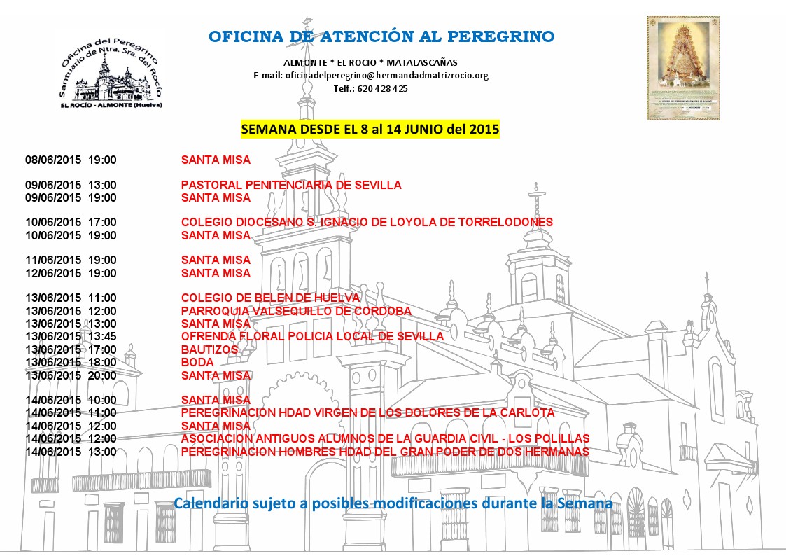 Calendario del 8 a 14 junio 2015