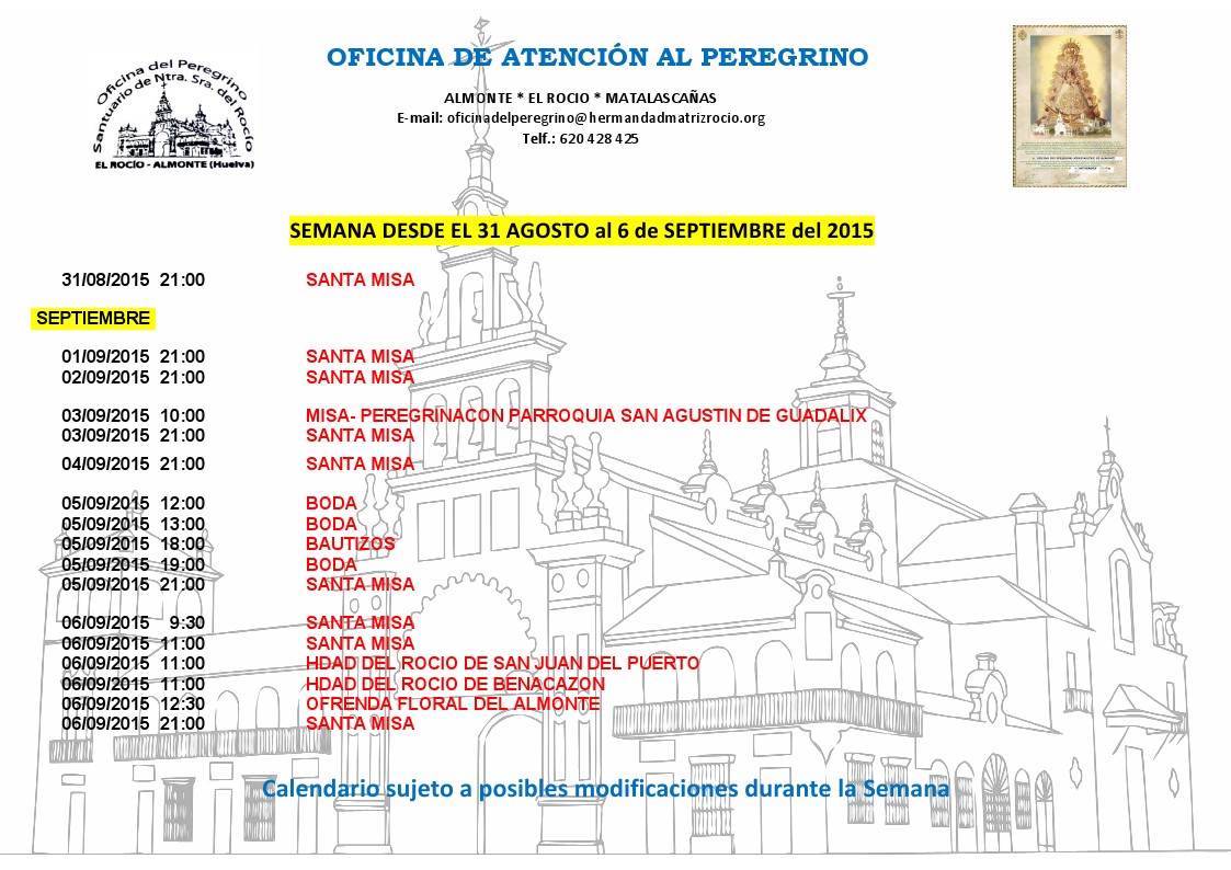 Calendario 31-08 al 6-09 2015