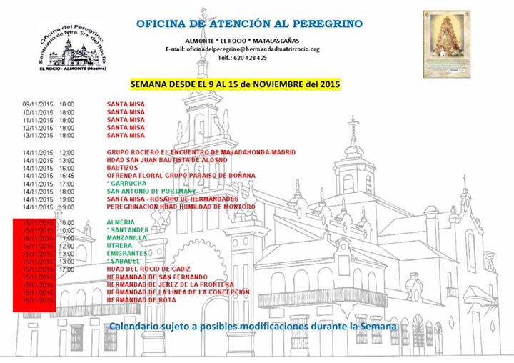 Calendario 9 a 15 de noviembre 2015