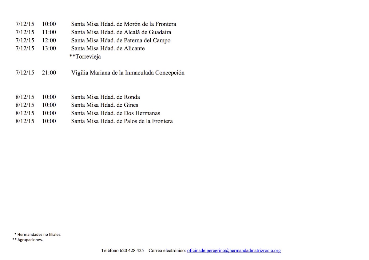 CALENDARIO EXTRAORDINARIO DEl 4 AL 8 DICIEMBRE 2015-2