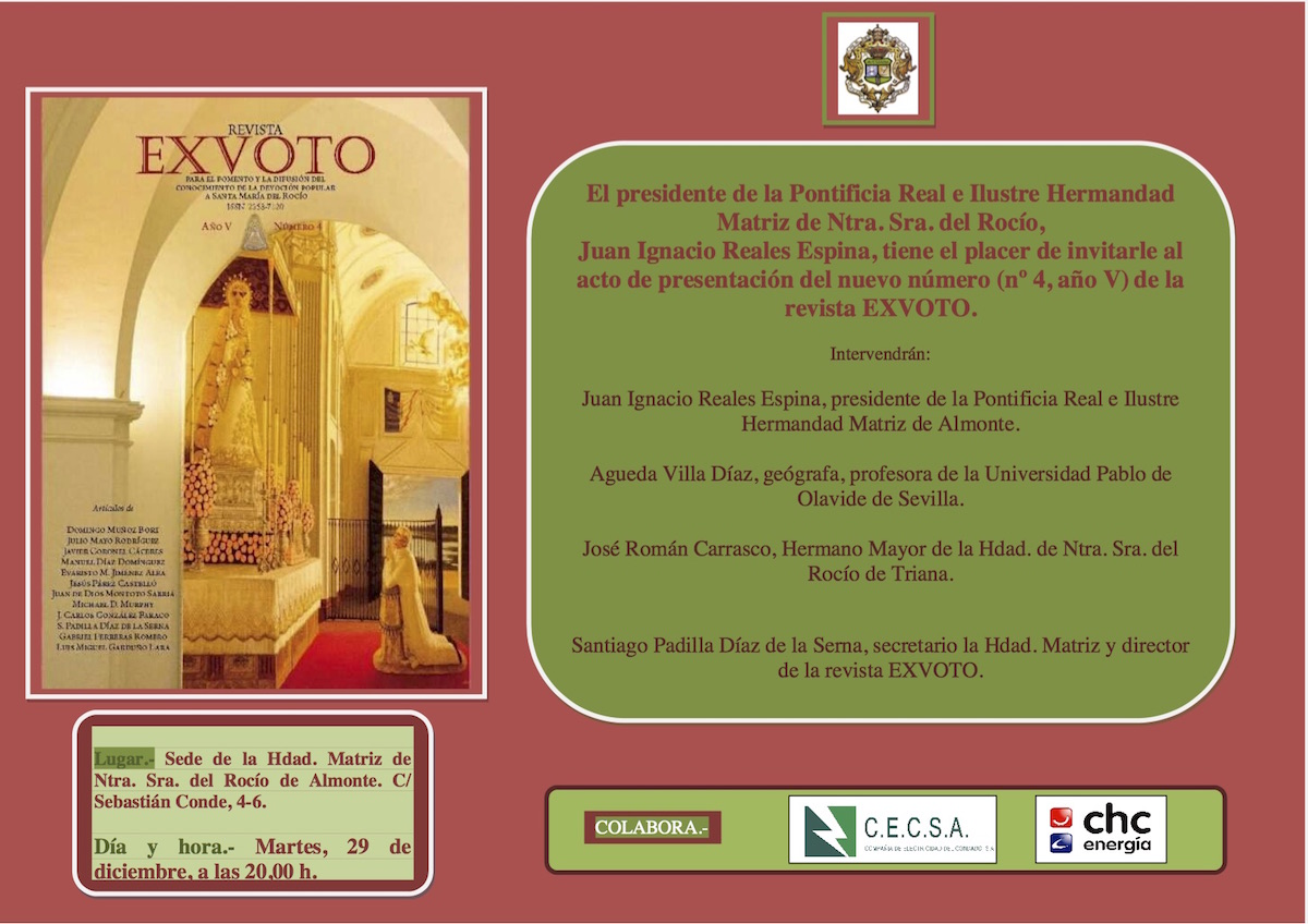 Tarjetón invitación presentación de la revista EXVOTO 2015
