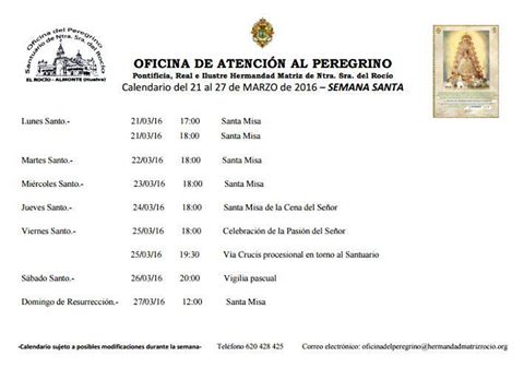 Calendario 21 al 27 de marzo de 2016