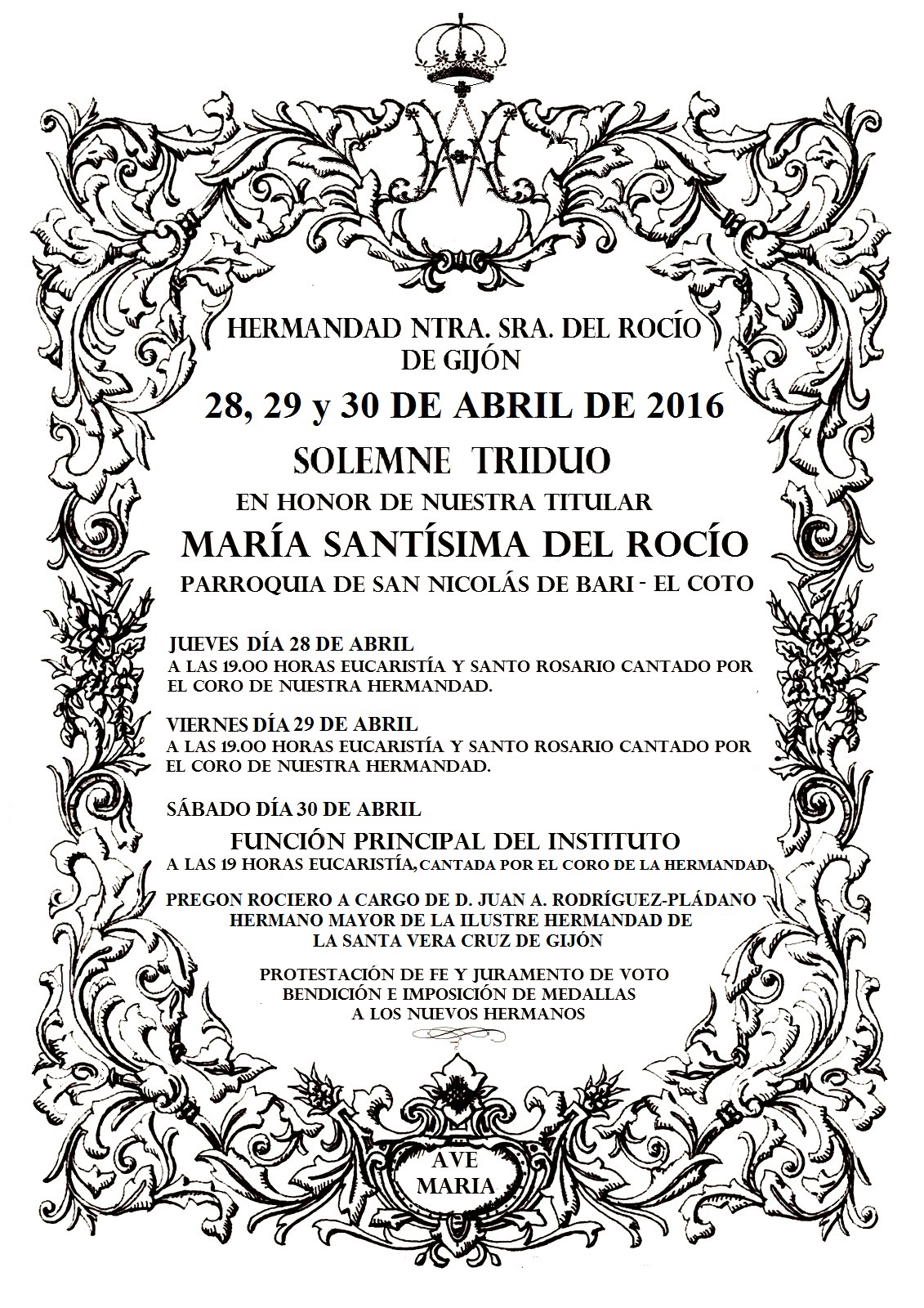 CARTEL TRIDUO 2016 HDAD ROCÍO GIJÓN