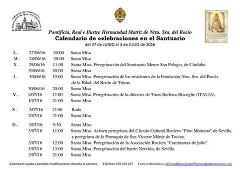 Calendario 27 de junio a 3 de julio 2016