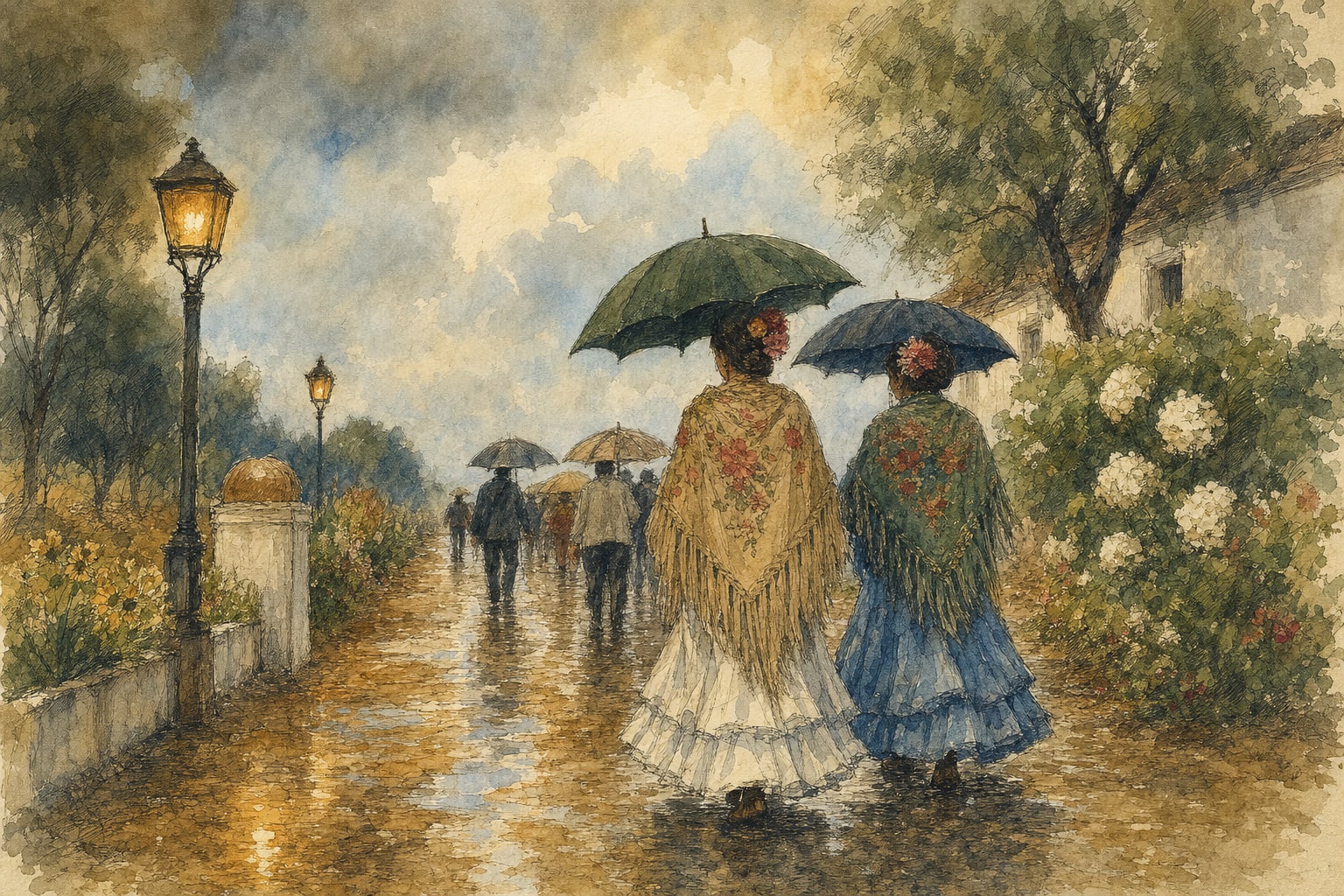 Ilustración de un camino bajo la lluvia: el traslado más largo y emotivo