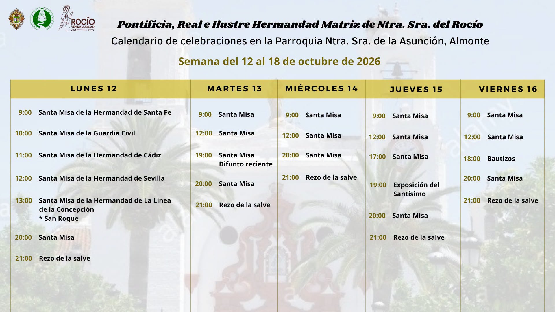 celebraciones de la semana del 12 al 18 de octubre 2026 1