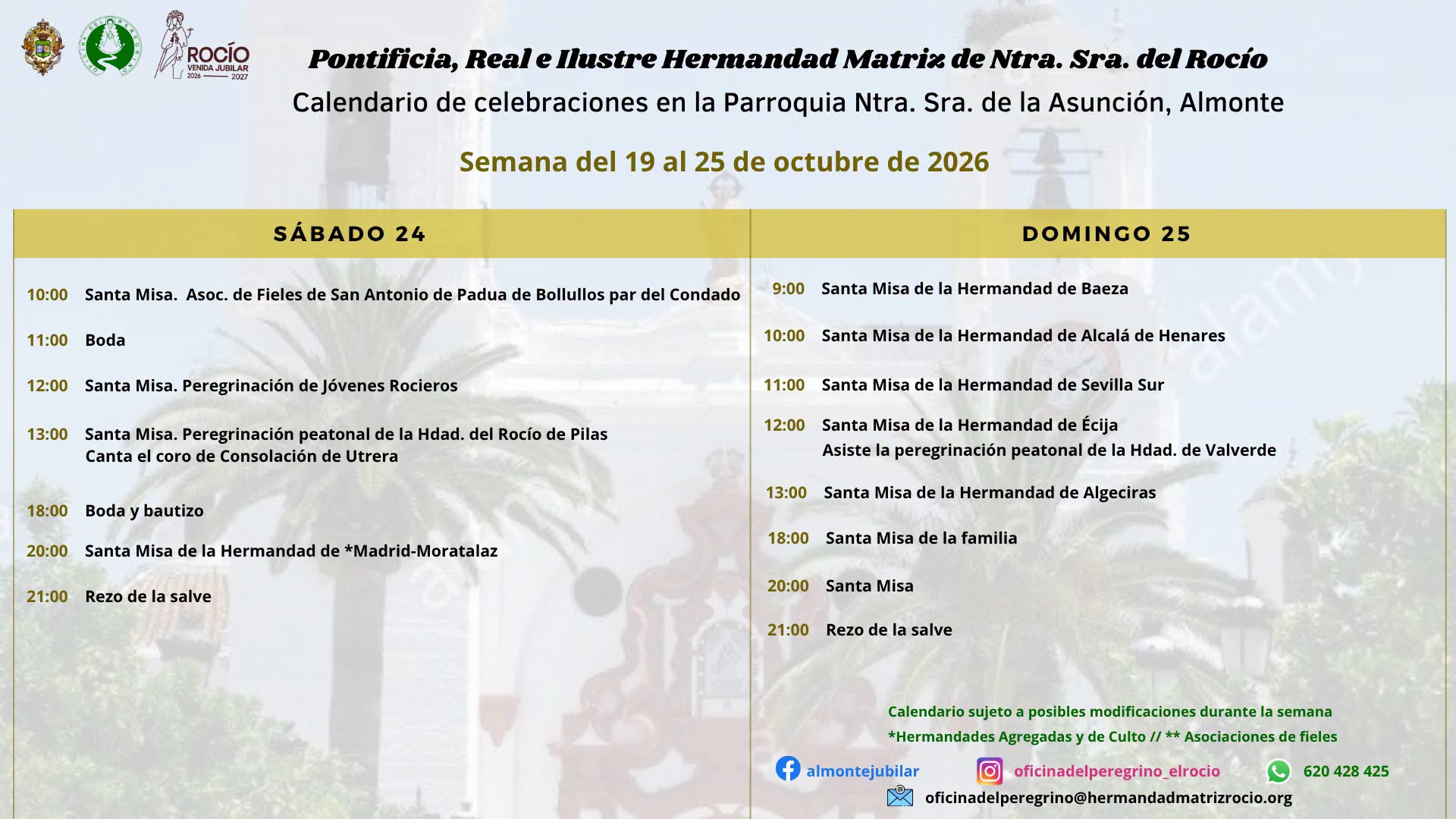 celebraciones de la semana del 19 al 25 de octubre 2