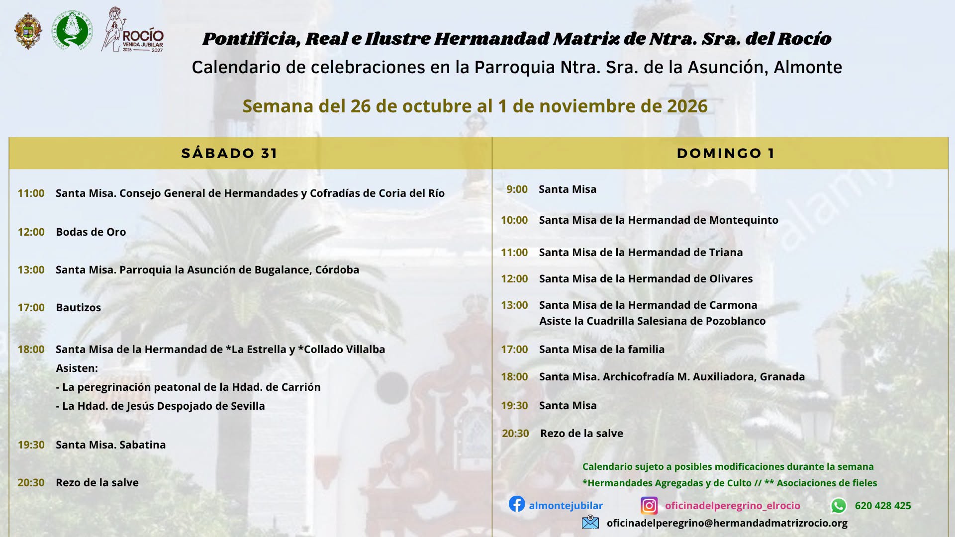 celebraciones de la semana del 26 de octubre al 1 de noviembre 2