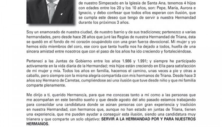 Pepe Conde Luque – Candidato a Hno. Mayor de la Hermandad de TRIANA