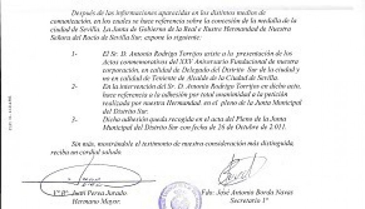 Hermandad de Sevilla Sur – Medalla de la Ciudad de Sevilla