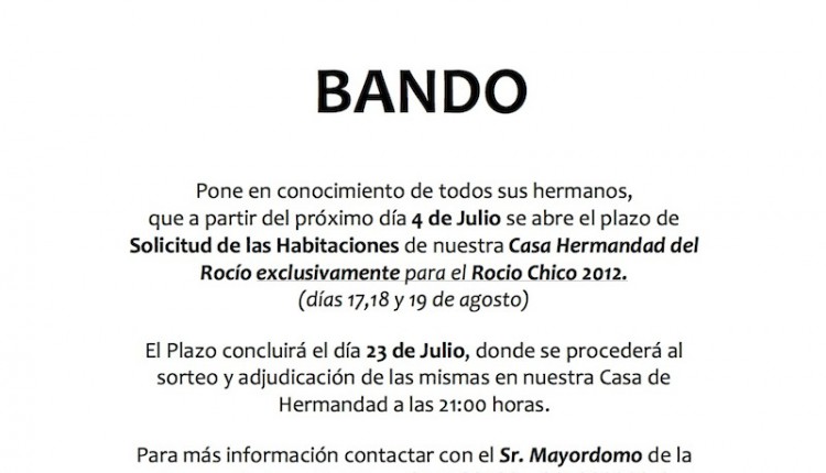 Hermandad de Espartinas – Solicitud de Habitaciones para Rocío Chico