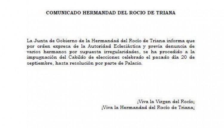 DECLARACIÓN A LA HERMANDAD DEL ROCÍO DE TRIANA (Candidatura de Pedro Machuca)