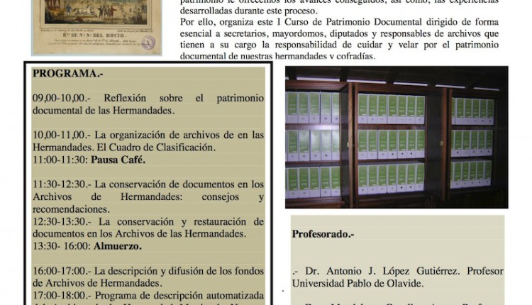 SEMINARIO DE PATRIMONIO Y ARCHIVOS, ORGANIZADO POR LA HDAD. MATRIZ DE  ALMONTE