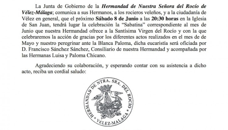 Hermandad de Vélez Málaga – Sabatina