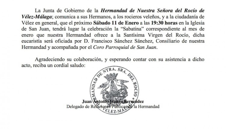 Hermandad de Vélez Málaga – Sabatina