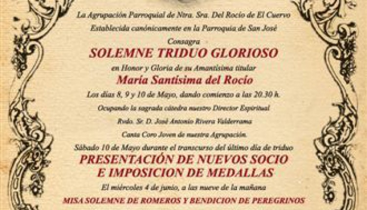 Agrupación Rociera del Cuervo – Cartel cultos preparatorios
