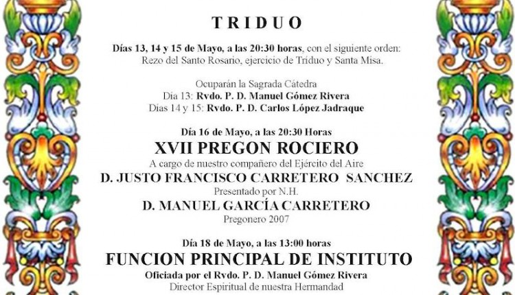 Hermandad Castrense del Rocío celebra Solemne Triduo y Pregón