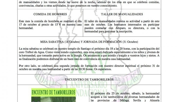 Hoja Informativa de la Hermandad de La Caleta