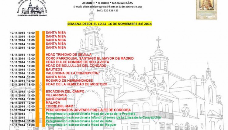 AGENDA ROCIERA DEL 12 AL 16 DE NOVIEMBRE DE 2014