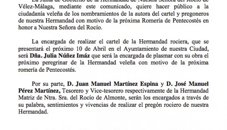 Hermandad de Vélez Málaga –  D. Juan Manuel Martínez Espina y D. José Manuel Pérez Martínez, Pregoneros 2015