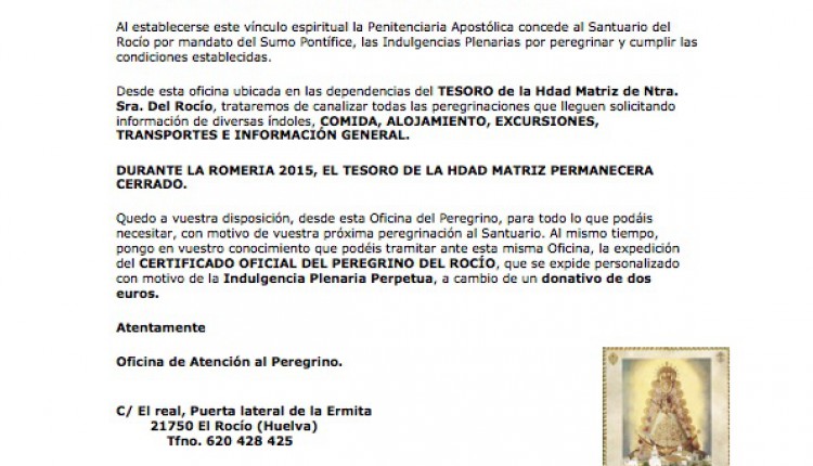 Información de la Oficina de Atención al Peregrino Romería 2015
