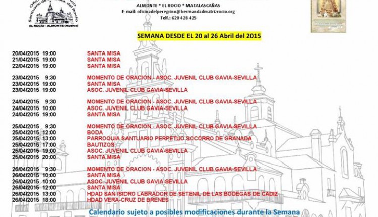 Calendario de Peregrinaciones al Rocío del 20 al 26 de abril de 2015