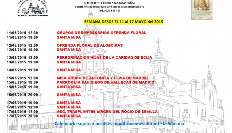 Calendario de Peregrinaciones del 11 al 17 de mayo de 2015