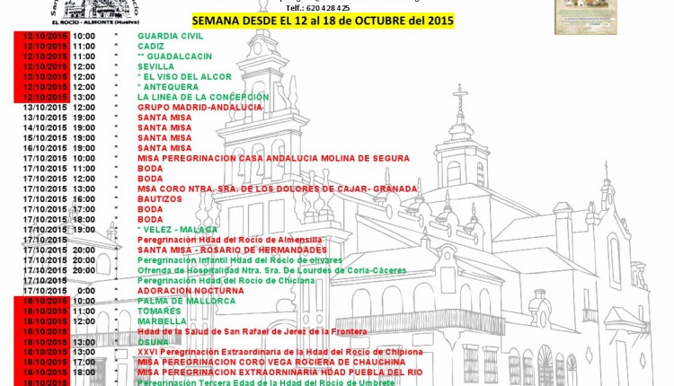 Calendario de Peregrinaciones al Rocío del 12 al 18 de octubre de 2015