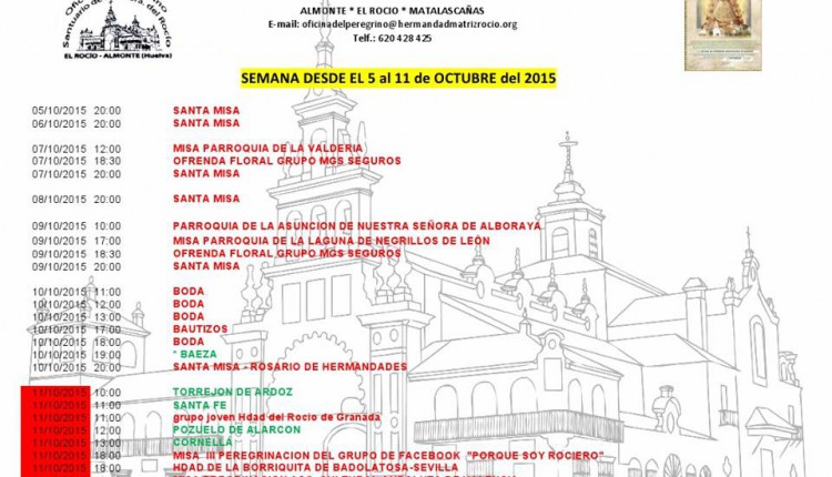 Calendario de Peregrinaciones del 5 al 11 de octubre 2015