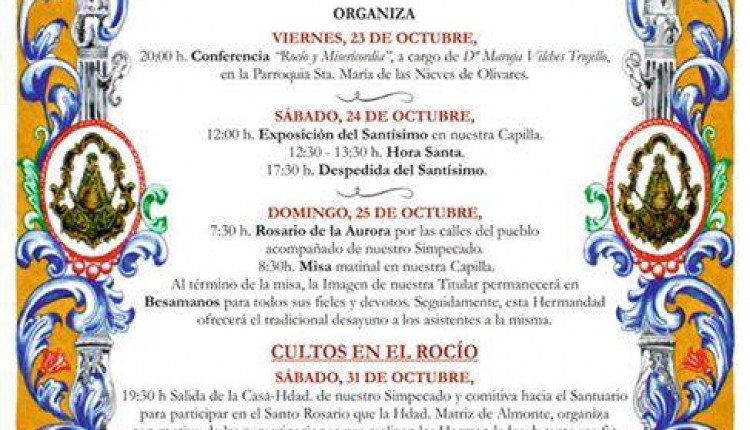 Hermandad de Olivares – Actos y Cultos con motivo de la Peregrinación oficial