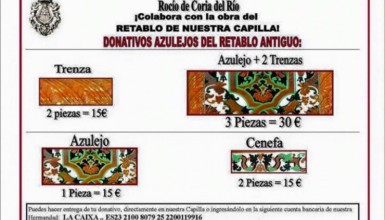 Hermandad de Coria – DONATIVOS PARA LA ADQUISICIÓN DE LOS AZULEJOS DEL RETABLO