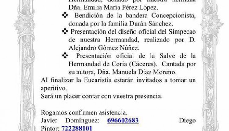 Hermandad de Coria-Cáceres – Actos organizados para el 3 de abril de 2016