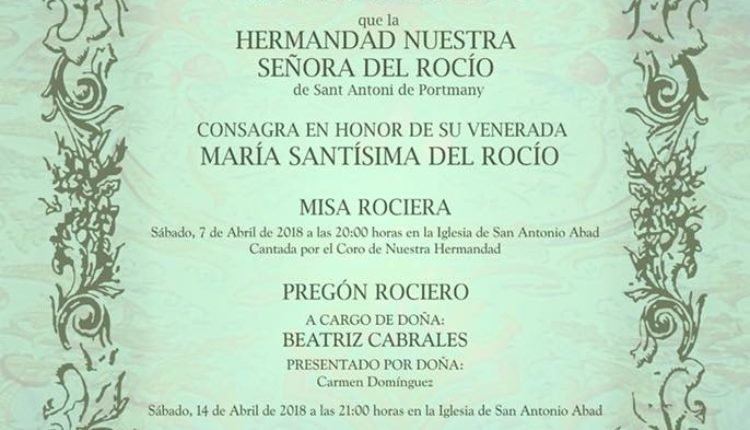 Hermandad de San Antonio de Portmany – Solemne Triduo 2018 y Pregón a cargo de Doña Beatriz Cabrales