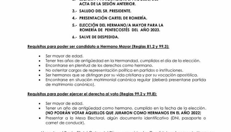 Hermandad Matriz de Almonte – Elecciones a Hermano Mayor 2023