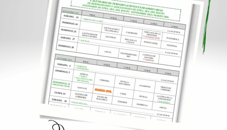 Calendario de Peregrinaciones de Hermandades del Rocío para el 2025-26
