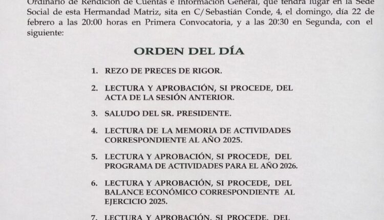 Hermandad Matriz – Asamblea General de Rendición de Cuentas.